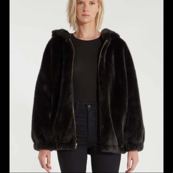 n: PHILANTHROPY Black Faux Fur‎ Full Zip Hooded Coat Jacket New Size Small - Picture 3 of 12